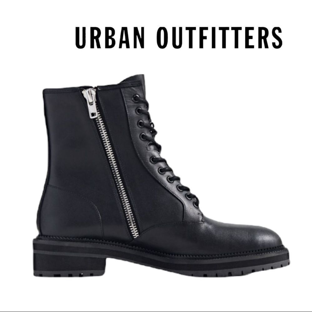 NEW Urban Outfitters UO Men's Black Leather Utility Combat Lace Zip Boots 9